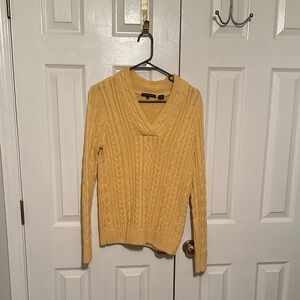 JEANNE PIERRE Mustard V-Neck Cable Knit Sweater